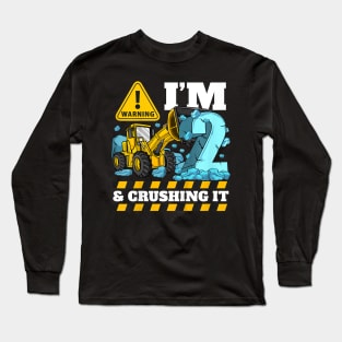 Kids Construction Truck 2nd Birthday Shirt Boy 2 Bulldozer Digger Long Sleeve T-Shirt